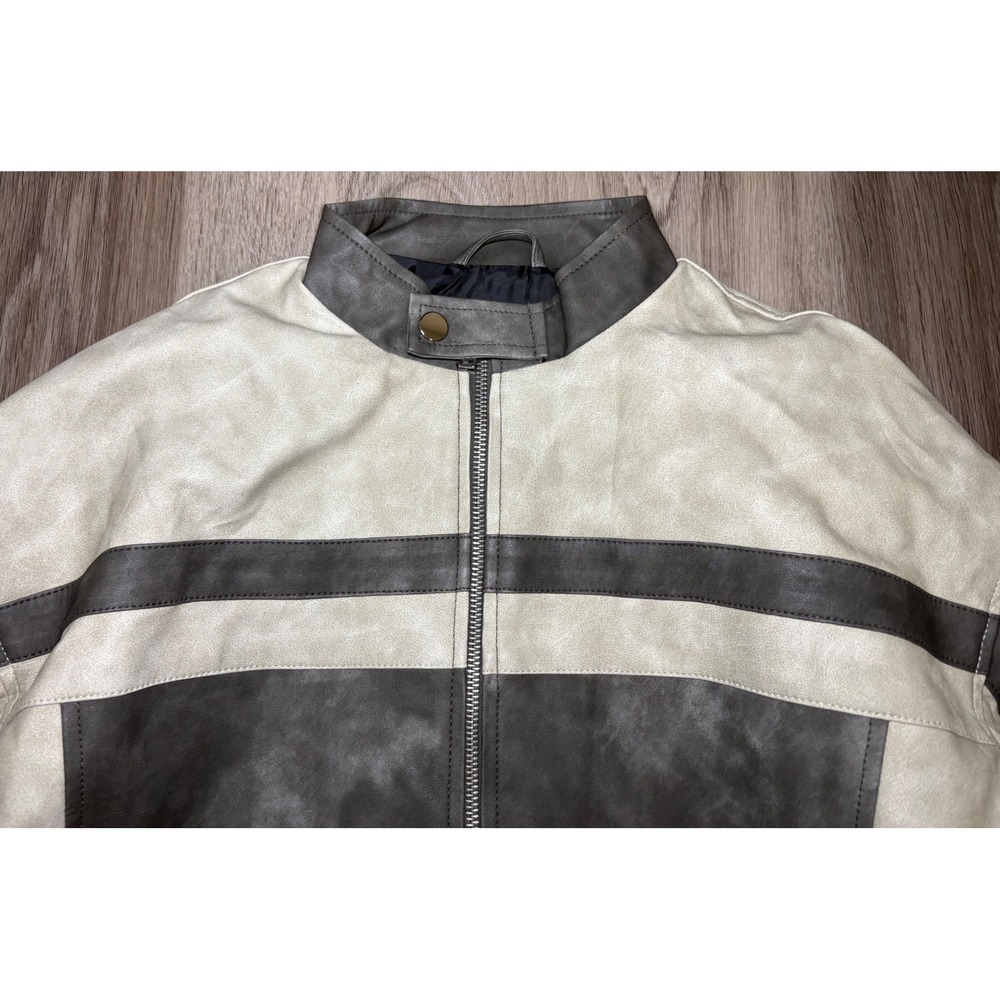Superdown Womens Moto Jacket Grey Cream Distressed Faux Leather Racer Size M - Picture 6 of 14